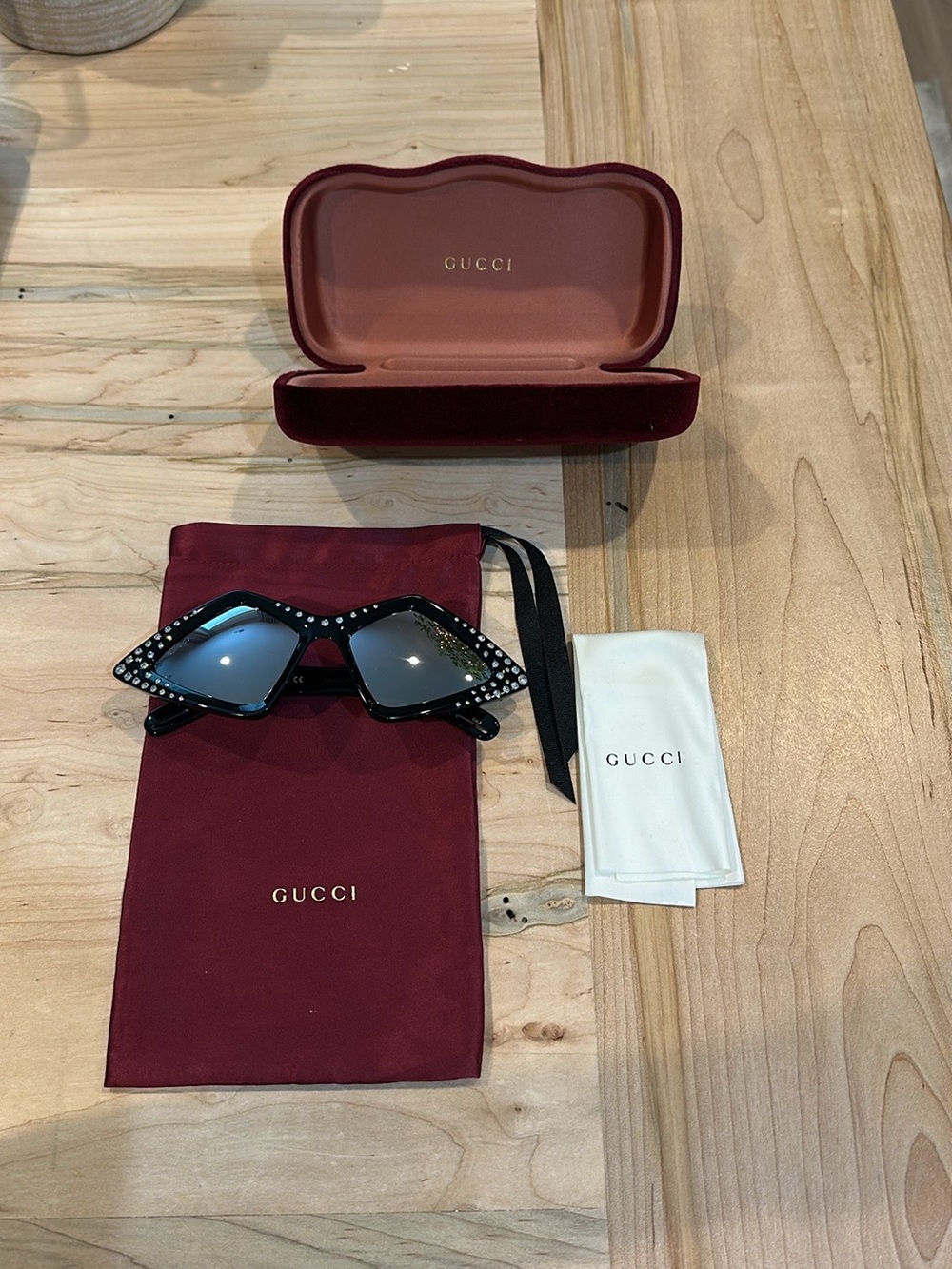 Gucci Black Crystal-Trim Cat Eye Sunglasses